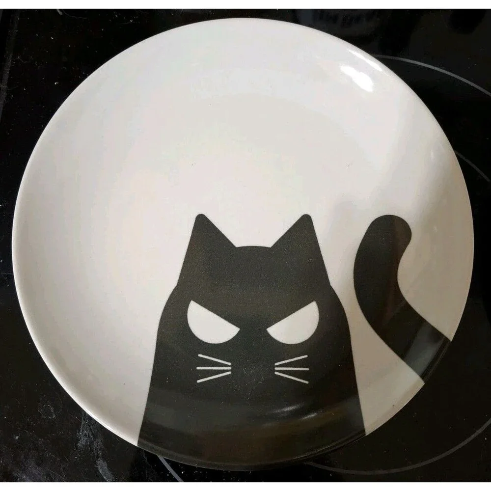 IKEA KUSTFYR Black Cat Side Plate Halloween Stoneware 8